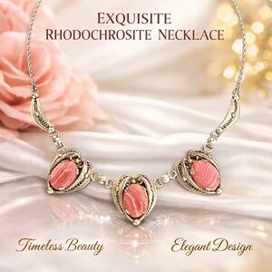 Vintage Sterling Silver Rhodochrosite Mexico Filigree Necklace